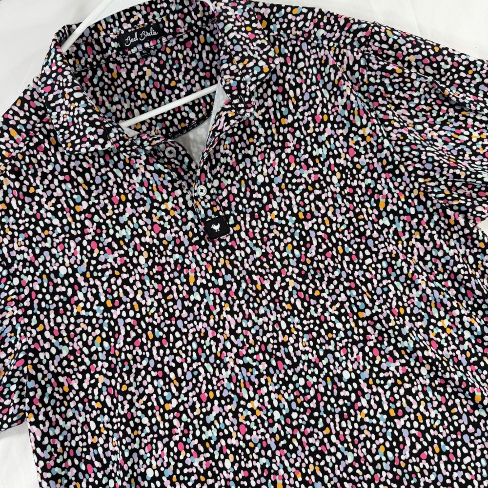 Bad Birdie Mens XL Golf Polo Shirt Multicolored Dippy Drip Print Performance